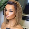 Ombre 13x6 Lace Front Wigs Human Hair Short Straight Bob Wigs Ash Blonde Remy Hair Pre Plucked Glueless Wig with Elastic Band for Women (8 Inch)