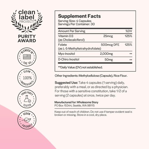 Myo-Inositol & D-Chiro Inositol Capsules with MTHF, Folate, Vitamin D| Support for Ovarian Function, Hormone Balance, & Homocysteine Levels | Fertility Supplements for Women | 40:1 Ratio