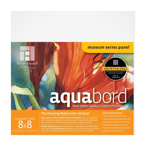 Ampersand Art Supply Watercolor Painting Panel: Museum Series Aquabord, 2 Inch Cradled Profile, 8" x 8"
