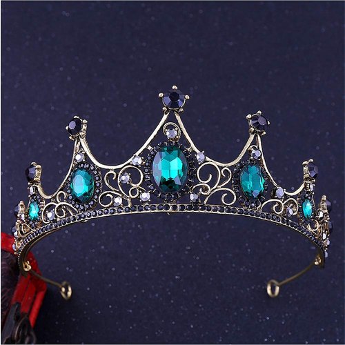 Cathercing Vintage Green Crown for Women on Halloween Green Tiara Queen Crown Bridal for Wedding Party Hair Accessories Jewelry for Girls Pageant Prom (green)