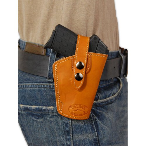 Barsony Saddle Tan Leather Belt Clip Holster for Small Frame .380 and Ultra-Compact 9mm 40 45 (KIMBER Micro Carry; CDP .380, right)