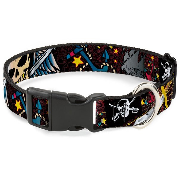 Buckle-Down Plastic Clip Collar - Dead Men Tell No Tales Black - 1" Wide - Fits 11-17" Neck - Medium