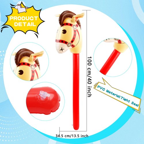 12 Pack Inflatable Stick Horse Bulk Colorful Inflatable Horsehead Stick Balloon Cute Blow Up Pony Stick for Kids Birthday Cowboy Horse Theme Party Supply, 6 Colors (Color Set 1)