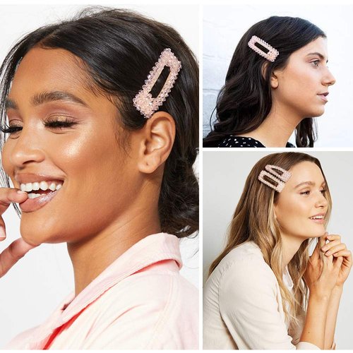 Pink Crystal Facet Pearl Hair Clip for Women Girls Gifts Set Rhinestone Big Faux Hairpins Barrette Slides Her Fashion Wedding Accessories Ladies Christmas Birthday Mother's Day Party Favors