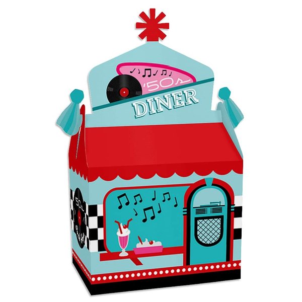 Big Dot of Happiness 50’s Sock Hop - Treat Box Party Favors - 1950s Rock N Roll Party Goodie Gable Boxes - Set of 12