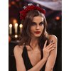 Woeoe Halloween Skull Headband Day of the Dead Costume Flower Crown Red Rose Floral Spider Headpiece Accessory for Women and Girls