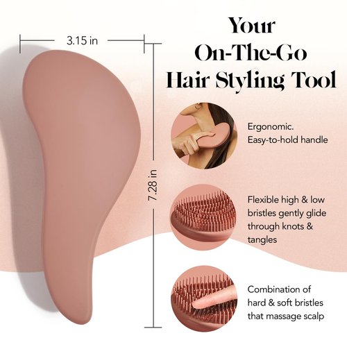 Kitsch Detangling Brush for Adults & Kids - Professional Wet & Dry Hair Detangler, No Pain, Tangle Free Flexible Bristles - Easy to Hold, Shower & Travel Hair Brush, Fits All Hair Types - Terracotta