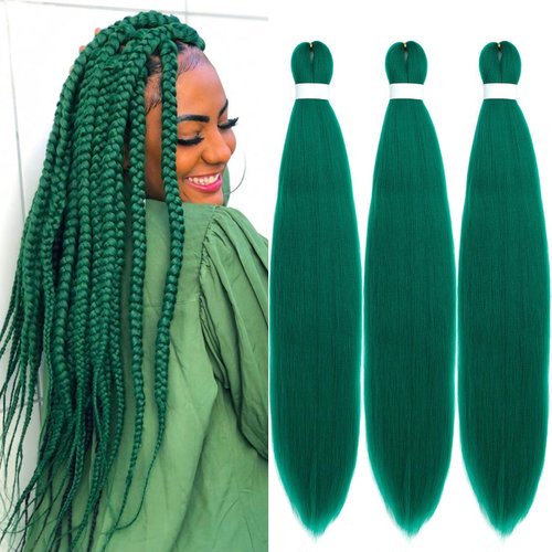 Dark Green Braiding Hair Pre Stretched Kanekalon Knotless Prestretched Braiding Hair 30 inch Colored Hair Extensions for Braiding Pre Stretched Micro Braids Itch Free Yaki Long Braiding Hair