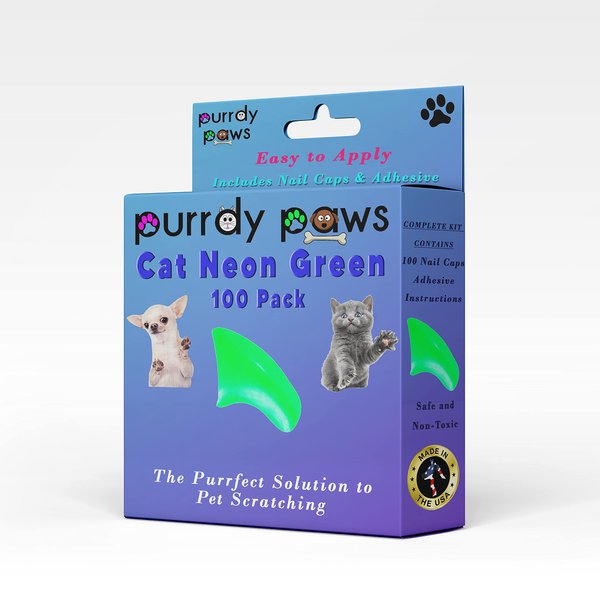 Purrdy Paws 100 Pack Soft Nail Caps for Cat Claws NEON Green Medium