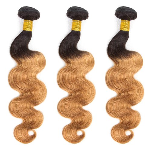 1B/27 Ombre Body Wave Human Hair Bundles 3 Bundles Human Hair 12 14 16Inch 100% Unprocessed Brazilian Virgin Hair Bundles Deals Body Wave Human Hair Extensions(1B/27-BB-12 14 16Inch)