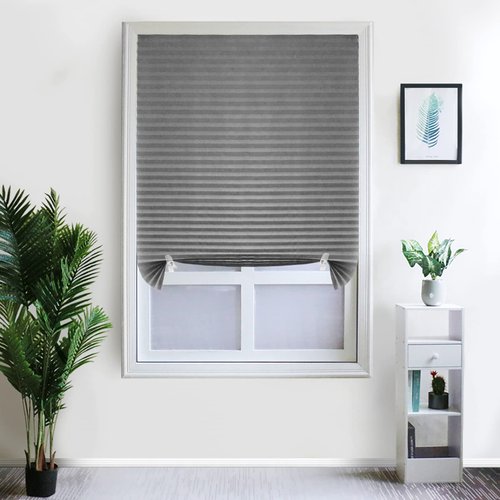 2Pcs Temporary Window Blinds Cordless, Self Adhesive Pleated Paper Blinds Window Shades Blackout Blinds for Windows Doors Non-Woven Fabric No Drill Blinds for Home Office Easy to Cut and Install