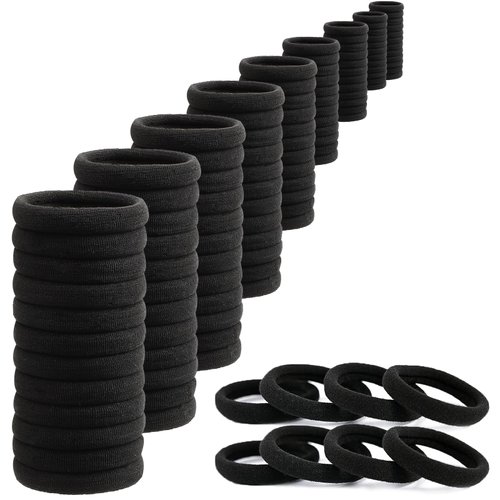 Antye 105P Hair Ties Any Fit No Damage Hair Cutton Seamless Hair Elastic Ponytail Holder For Thick or Thin Hair No Snag Dent or Breakage Baseball&Tennis Suitable Hair Band All Age Friendly(Black Onyx)
