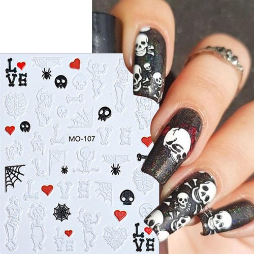 4Sheets 5d Embossed Halloween Nail Stickers Decals Skeleton Spider Web Nail Art Stickers Scary Skeleton Devil Nail Supplies Sliders Cute Ghost Nail Decorations elf-Adhesive Nail Sticker for Women Girl