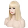 WildCos Short 14 Inches Colorful Bob Wigs Heat Resistant Fiber Synthetic Wigs Straight Hair With Bangs for Women (Blonde)
