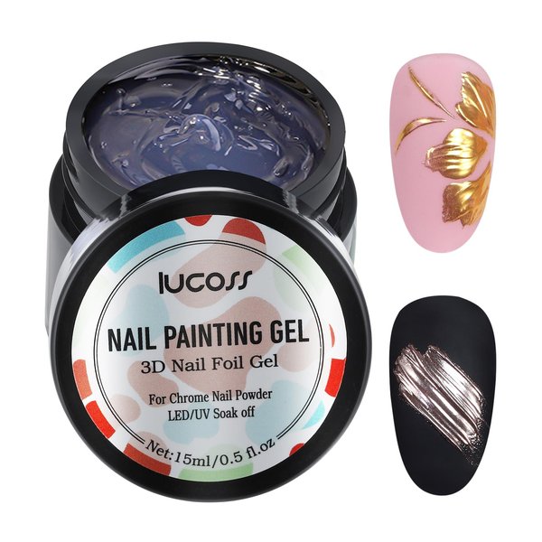 yehapp 3D Painting Gel for Chrome Nail Powder, Clear Painting Gel for Gel Nail Polish, 3D Nail Foil Gel for Metallic Mirror Effect, Nail Sculpture Gel for 3D Nail Art Drawing - 15ml