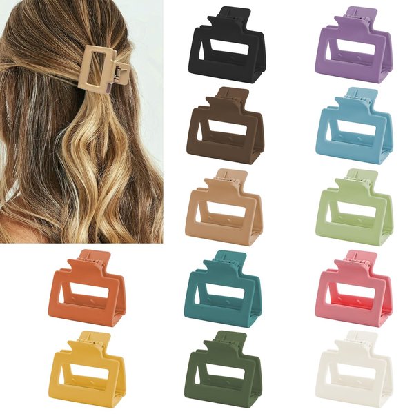 Two Cherry Hair Clip, 12 Pcs Matte Square Claw Clips for Thin Hair, One Size Fits All, Non-slip Comfortable Hair Accessories for Women and Girls, Gift Box
