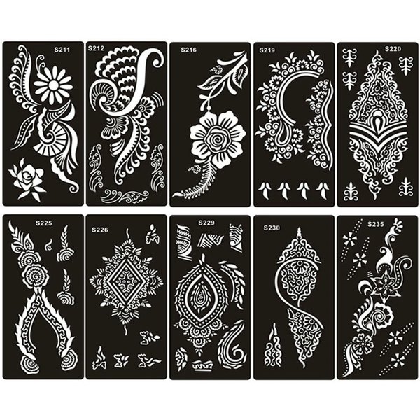 Xmasir Pack of 10 Airbrush Henna Tattoo Stencil for Women Hand Finger Face Body Painting Kids Glitter Tattoo Templates 18 X 8.5cm (2)