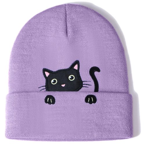 Women’s Cat Beanie Cute Cat Lover Gifts Animal Knitted Hats for Women Girls Purple