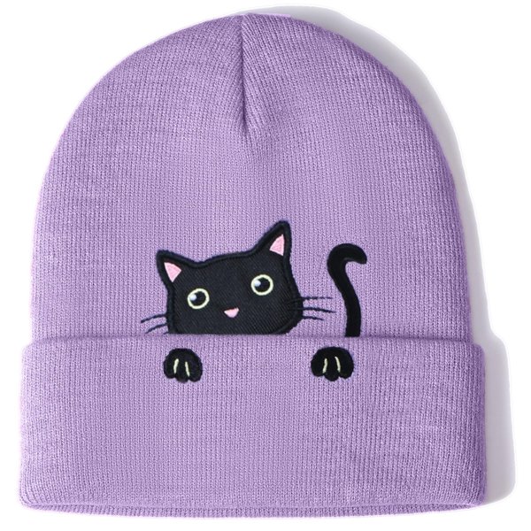 Women’s Cat Beanie Cute Cat Lover Gifts Animal Knitted Hats for Women Girls Purple