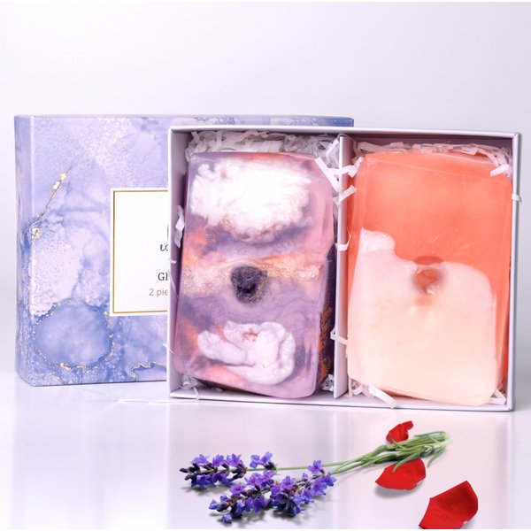 Earth & Home Gemstone Soap (Lavender & Rose) Rock Soap Gift Set of 2- Soap with stone Inside- Decorative Scented Crystal Soap with Natural Ingredients & Essential Oil - Holiday Soap Gift Set