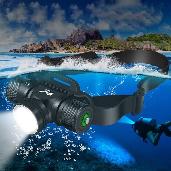 WINDFIRE Scuba Diving Headlamp Professional LED Dive Light Underwater Flashlight Headlight 1200 Lumens Super Bright 5 Modes IPX8 Waterproof Submarine Safety Head Lamp for Snorkeling Caving Swimming