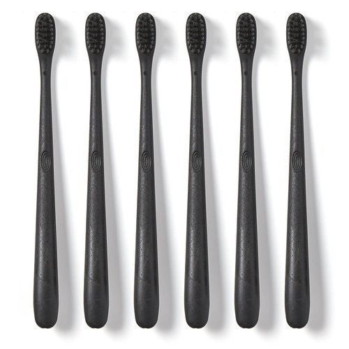 Hello Charcoal Infused Soft Bristle Toothbrush, Black, BPA Free, Vegan, Plant Based Handle, 1 Count (Pack of 6)
