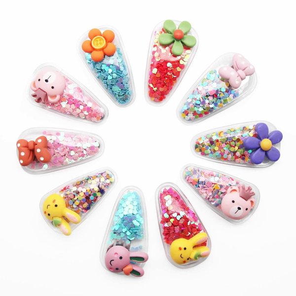 TANLOMY Little Girl Hair Clips, Flower Pins Clips, Hair Clips for Toddlers Barrettes and Girls Bow Snap Clips with Glitter Sequins Inside Sparkle Kid Gift Shining Hair Accessories Hair Clips