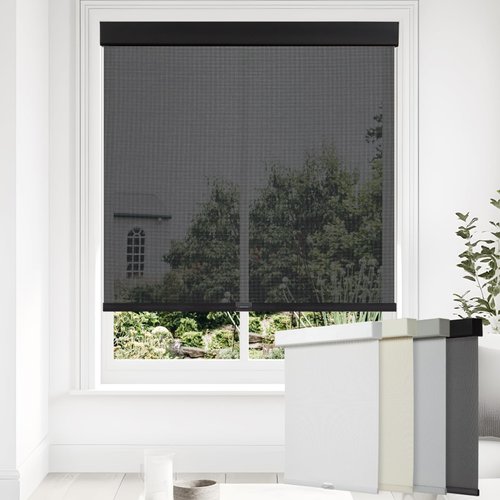 Persilux Custom Size Free-Stop Cordless Solar Blinds for Window Shades Light Filtering Roller Shades UV Protection Flame Retardant 5% Openness Sheer Shades for Windows Home Patio Easy to Install Black