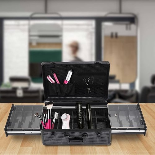 InSyoForeverEC Professional Barber Case, Barber Tool Kits Storage, Double Layer Travel Barber Tool Box, Luxury Carrying Case for Beauty Hair Stylist Pet Groomer with Handle & Secure Numlock (Style 5)