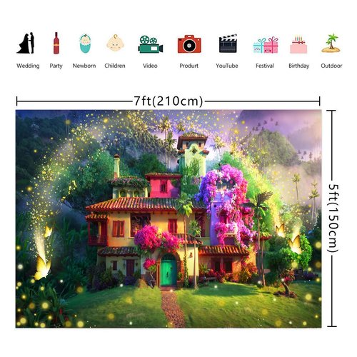 Magic Flowers House Backdrop Fairy Buttfly Woodland Background for Birthday Party Supplies Kids Movie Scene for Girls Madrigal Family Happy Birthday Background Decorations (7X5FT)