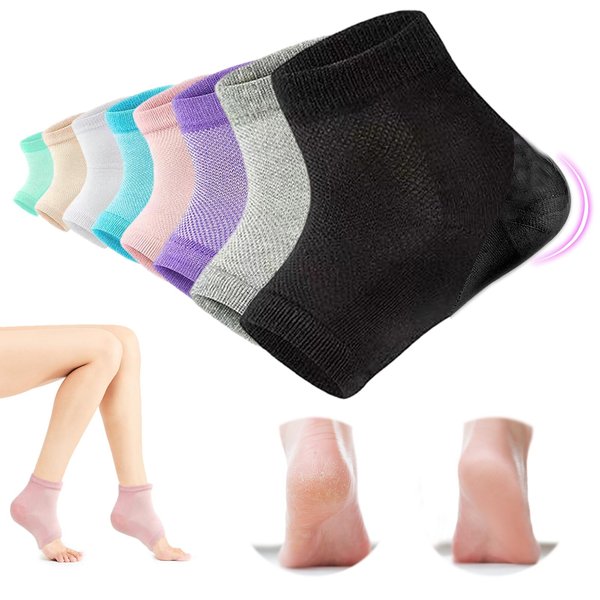 8Pairs Moisturizing Gel Heel Socks, Silicone Heel Socks, Heel Socks for Dry Cracked Feet Women, Toeless Heel Repair Socks for Foot Care Treatment, Cracked Heels, Dry Feet, Foot Calluses