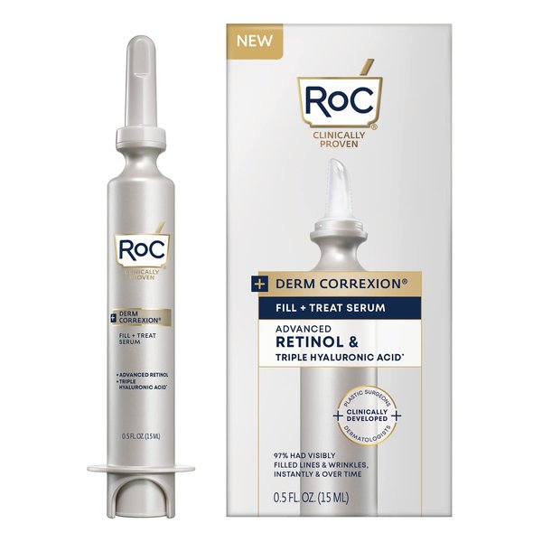 RoC Derm Correxion Fill + Treat Advanced Retinol Serum with Hyaluronic Acid for Forehead Wrinkles, Crow's Feet, Eleven Wrinkles, and Laugh Lines, Stocking Stuffer, 15ml