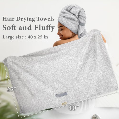 myHomeBody Hair Drying Towel, Hair Wrap Towel, Quick Dry Towel, Hair Towel Wrap for Women Long Hair, Hair Towels for Women, Hair Turbans for Wet Hair with Strap, Gray