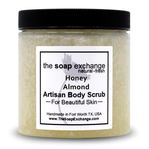 The Soap Exchange Sugar Body Scrub - Honey Almond Scent - Hand Crafted 16 fl oz / 480 ml Natural Artisan Skin Care, Shea Butter, Exfoliate, Moisturize, & Protect. Made in the USA.