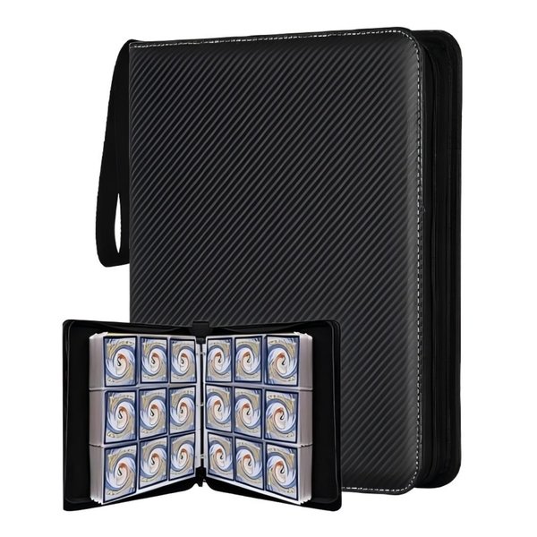 Fabulway 9 Pocket Trading Card Binder,Card Binder 900 Pockets Sports Cards Game Card Collection Binder Card Holder Binder Card Storage Album with Sleeves and Zipper (Black-900 Pockets)