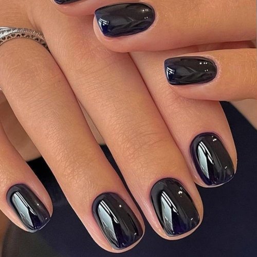 GLAMERMAID Extra Short Press on Nails - Pure Black Fake Nails Short Squoval, Natural Round Square Glue on Nails Glossy Gel, Acrylic Dark False Nail Kits for Women, Reusable Stick on Full Cover Nails