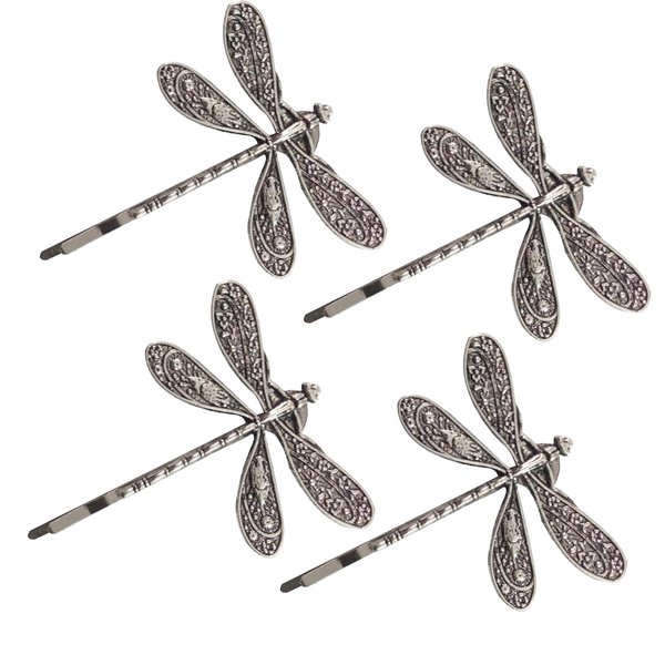 4Pcs Silver Dragonfly Hair Clip,Antique Headwear Wedding Retro Styling Hair Clip,Bridal Headdress, Color Head Wear Styling for Girls Women Bobby Pins Hairpins French Hair Accessories