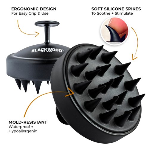 Blackwood For Men Scalp Massager - Healthy Hair Growth Stimulator Brush for Cleansing & Relaxing While Showering - Reduce Dandruff Flakes & Inflammation - Wet & Dry Hair Brush with Wide Tooth Comb