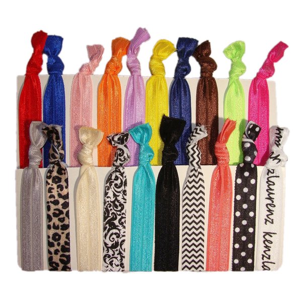 20 No Crease Hair Ties - NEW 20 Pack Prints and Solids Assortment - By Kenz Laurenz