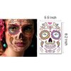 Kotbs 9 Sheets Day of the Died Skeleton Face Tattoo Stickers, Glitter Red Roses Temporary Tattoos for Men and Women - Halloween Costume Accessories and Party Favors