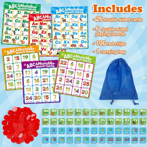 Quilinz Alphabet Bingo Game,Letter/Number/Sight Word Bingo Game for Kids,ABC and 123 Bingo Board Games for Kids 4-6,Alphabet Learning Toys for Kindergarten,Matching Game,Perfection Game for Kids