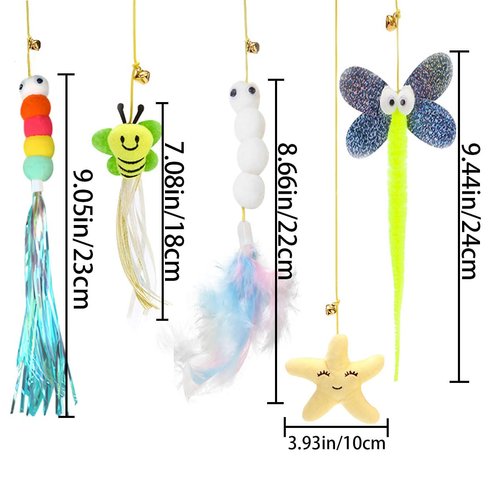 Ainvhh 5 PCS Interactive Cat Feather Toys, Hanging Door Cat Toy Retractable Cat Teaser Toys Indoor Feather Kitten Fun Mental Physical Exercise Kitten Toys