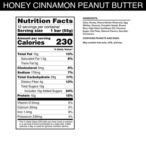 RXBAR A.M. Protein Bars, Protein Snack, Breakfast Bars, Honey Cinnamon Peanut Butter, 23.2oz Box (12 Bars)