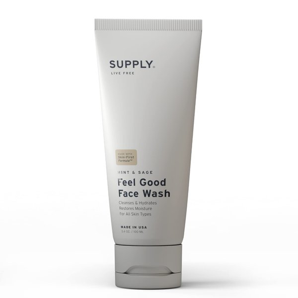 SUPPLY Feel Good Face Wash - Aloe, Tea Tree, Mint - Plant Based, Natural Face Wash for Men and Women - Refreshes and Hydrates Skin Cells, Cleanses Impurities - Concentrated, Non-diluted 3.4 Fl Oz Tube