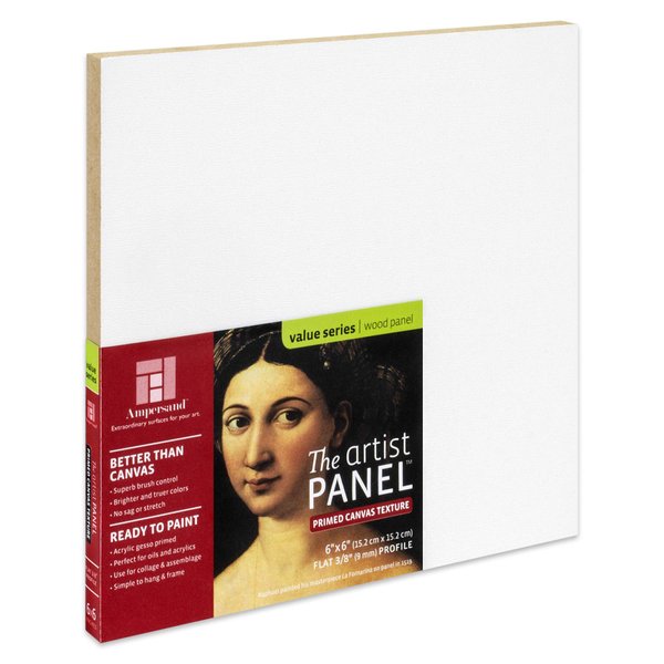 Ampersand Art Supply Wood Gesso Art Painting Panel: Canvas Texture, 3/8 Inch Depth, 6" x 6"