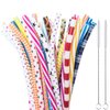 SUBANG 50 Pack Bent Reusable Straws, BPA-Free, 9" Colorful Hard Plastic Stripe Drinking Straw for Mason Jar Tumbler, Family or Party Use With Cleaning Brush