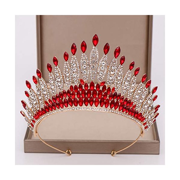 KODENG Trendy Silver Color Rhinestone Crystal Queen Big Crown Bridal Wedding Tiara Women Beauty pageant Bridal Hair Accessories Jewelry (Red)