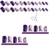 TBRZTR Press on Nails Medium Square Artificial Acrylic Nails with Purple Marbling Design False Nails Purple French False Nails Full Cover Reusable Glossy Coffin Nails Glue on Nails for Women 24Pcs