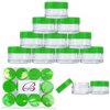 Beauticom 20 gram/20ml Empty Clear Small Round Travel Container Jar Pots with Lids for Make Up Powder, Eyeshadow Pigments, Lotion, Creams, Lip Balm, Lip Gloss, Samples (12 Pieces, Green)