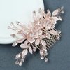 PTORIZNY Wedding Rhinestone Hair Comb Crystal Bride Hair Combs Flower Side Hair Combs Leaf Headpiece Bridal Hair Accessories for Women (Rose gold)